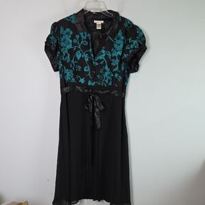 Amanda Lane black satin belted collared dress size 10